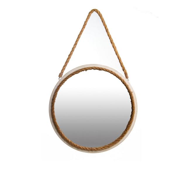 16"x16" Distressed White Round Rope Decorative Wall Mirror White - Patton Wall Decor