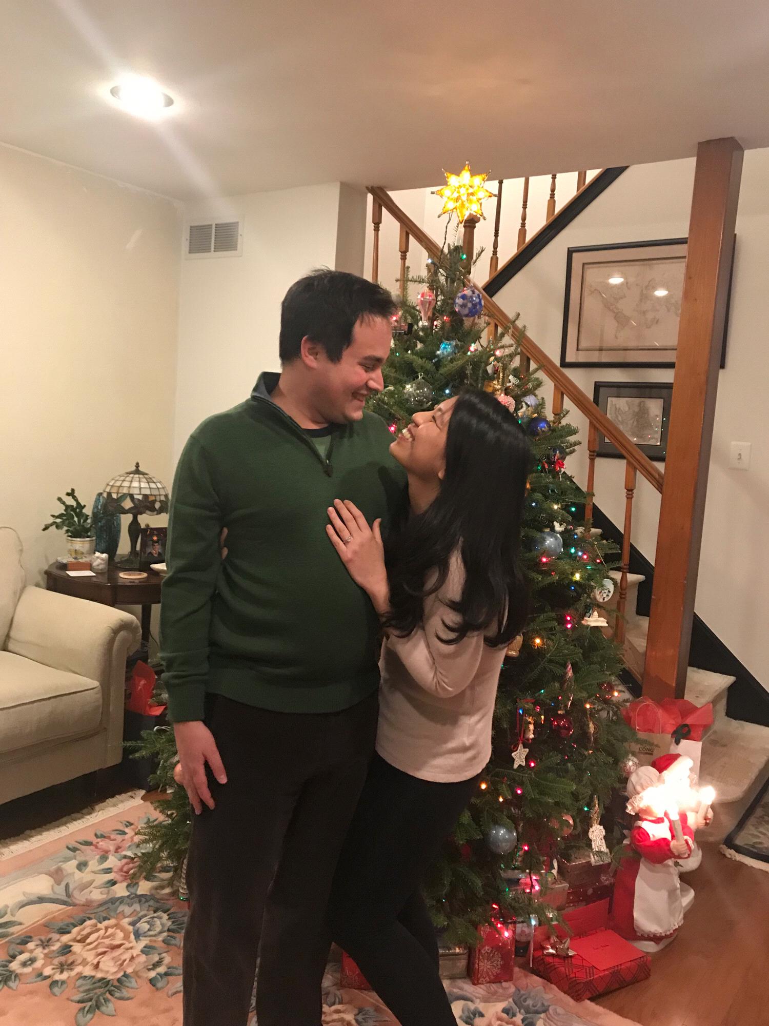 This was where Eric proposed to Paula! On the first day of winter, all cozy on their couch and in their pajamas. Eric hid the ring on a special ornament on the tree and Paula didn’t even see it!(Haha)
