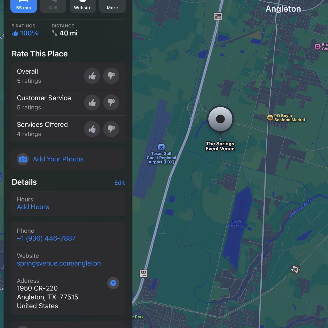 Screenshot of venue