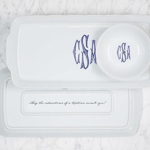Weave Hostess Platter with Monogram + Petite Bowl Gift Set