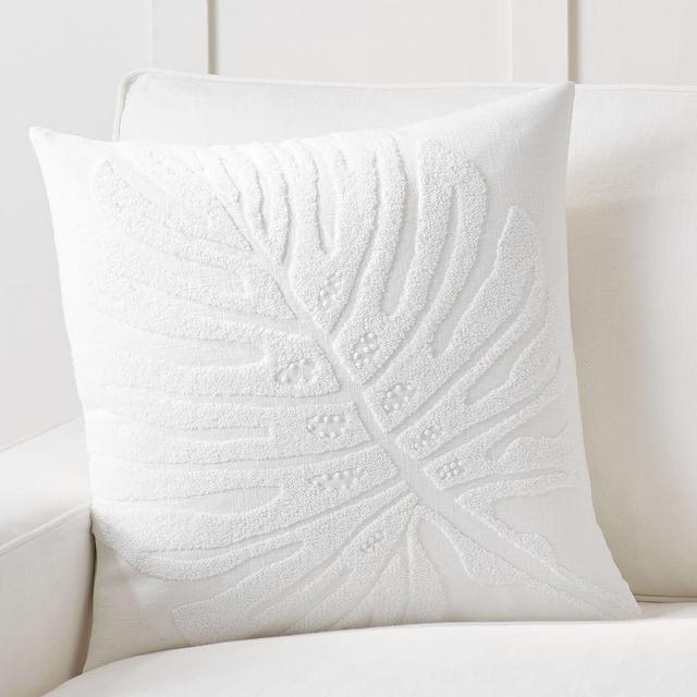 Isla Palm Embroidered Pillow Cover, 20 x 20", White
