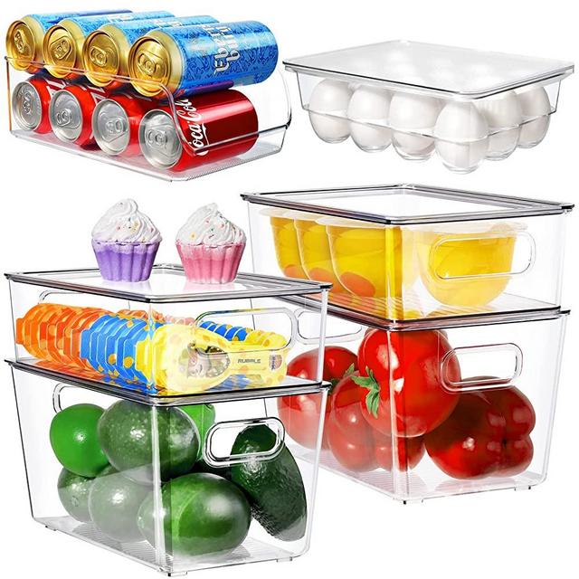 Fridge Organizers and Storage Clear with Lids, Fridge Organization 6 Pack Clear Stackable Storage Bins Plastic Clear Containers for Organizing for Kitchen Cabinet Pantry Bins