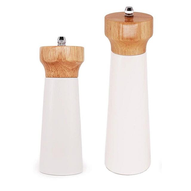 White Salt Grinder Wooden Pepper Salt Grinder Set Pepper Mill Salt & Pepper Shakers - Stainless Ceramic Refillable Stylish for Sea Salt Black Pepper - 6" And 8" Mills Lighthouse By Tessïe & Jessïe