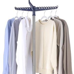Clothes Drying Rack Foldable, 59 inch Tripod Laundry Drying Rack Indoor with Rotating Clothes Rail for 27 Pieces of Clothes, Space Saving, Blue and Silver CDR001Q01