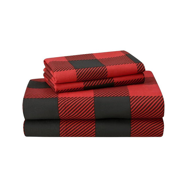Featherhead™ 100% Cotton 4PCs Flannel Sheet Set, Queen Size, Red Gingham | Double-Brushed for Extra Softness, Warm & Breathable, Extra Deep Pockets fits Up to 17” – 1 Flat, 1 Fitted, 2 Pillowcase