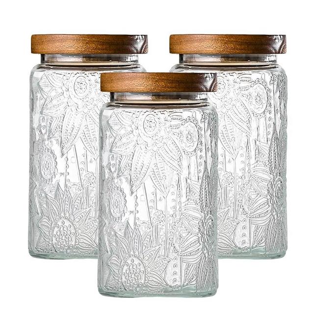 Adodeen 3-Pack 32oz Vintage Glass Jar With Lid, Glass Storage Containers, Airtight Kitchen Storage Containers For Sugar, Coffee, Tea, Spice, Flour, Candy Cookie, Pasta, Cereal
