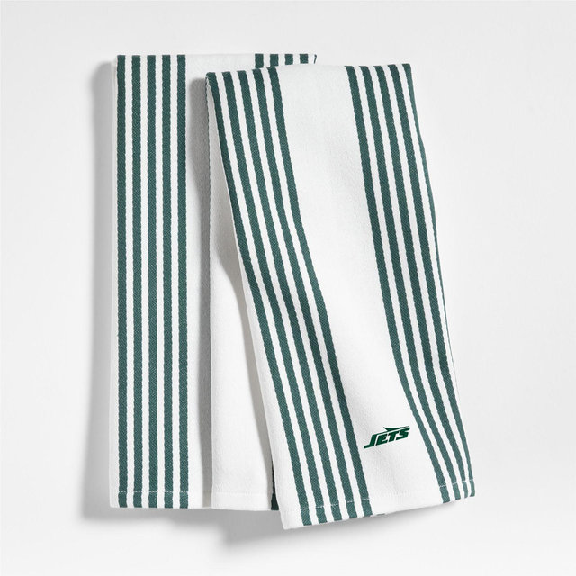 NFL New York Jets Cuisine White with Green Stripe Organic Cotton Dish Towels, Set of 2