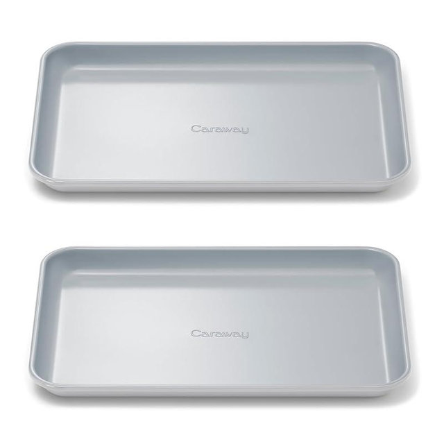 Caraway Nonstick Ceramic Small Baking Sheet Duo (9x13”) – Non-Toxic, PTFE & PFOA Free – Oven Safe – Aluminized Steel Core – Mini Sheet Pan for Baking, Roasting & More - Gray