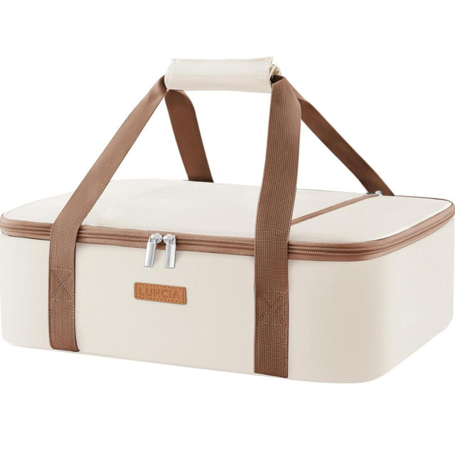 Insulated Casserole Carrier, Lasagna Lugger Tote Keeps Food Hot or Cold, Thermal Lunch Bag for Potluck Parties, Picnic and Cookouts, Fits 9" x 13" Baking Dish, Cream
