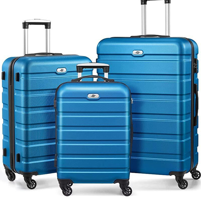 Luggage 3 Piece Sets Hard Shell Luggage Set with Spinner Wheels, TSA Lock, 20 24 28 inch Travel Suitcase Sets, Cerulean Blue