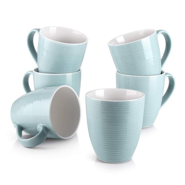 DOWAN Coffee Mugs Set - Mug gift set for Men Women Dad Mom, 17 Oz Large Coffee Mug Set of 6 with Handle, Ceramic Mugs for Coffee Tea and Cocoa, Turquoise
