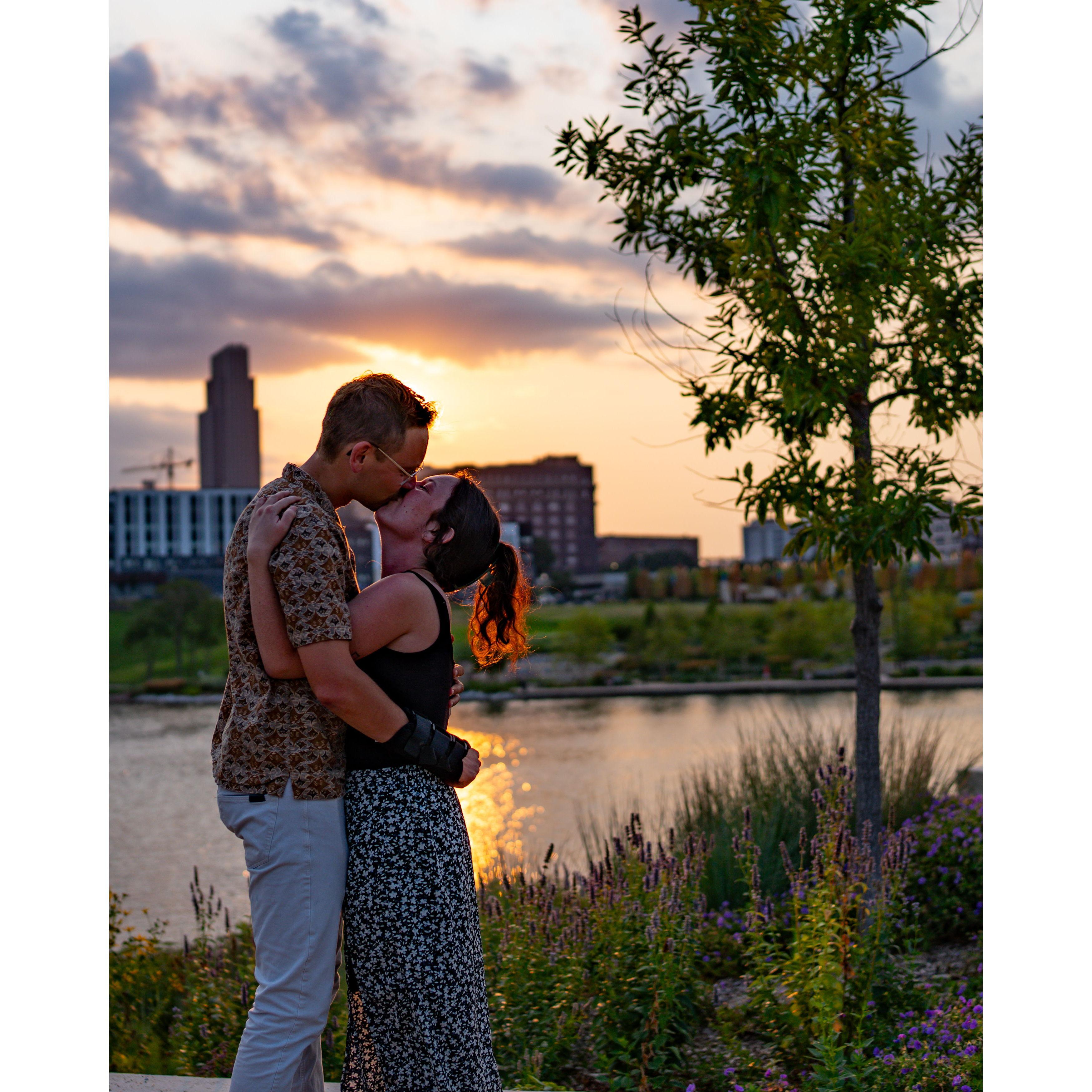 I (Clara) was the one who suggested we take a pretty sunset walk after dinner, completely unsuspecting of a proposal :)