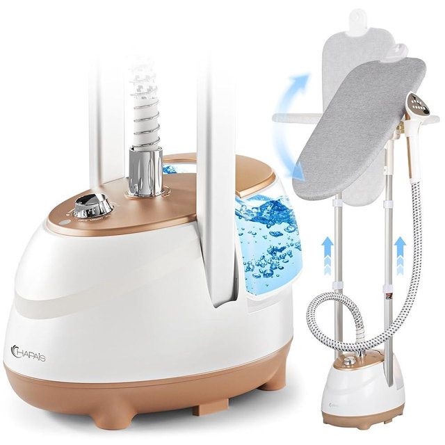 HAPAIS Steamer for Clothes,1800W Standing Garment Steamer 30s Fast Heat,90° Rotating Ironing Board,2L Tank for All Fabrics like Silk,Heavy Duty Double Pole Professional Clothes Steamer for Family
