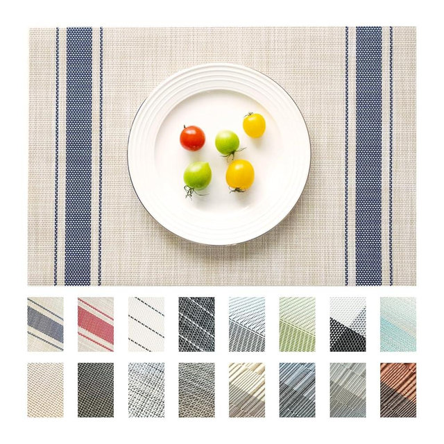 SUMYMERY Placemats Set of 4 Vinyl/Plastic Woven Place Mats for Kitchen Table Indoor/Outdoor Washable Placemat Wipeable Dining Table Mats (Khaki Blue,4)
