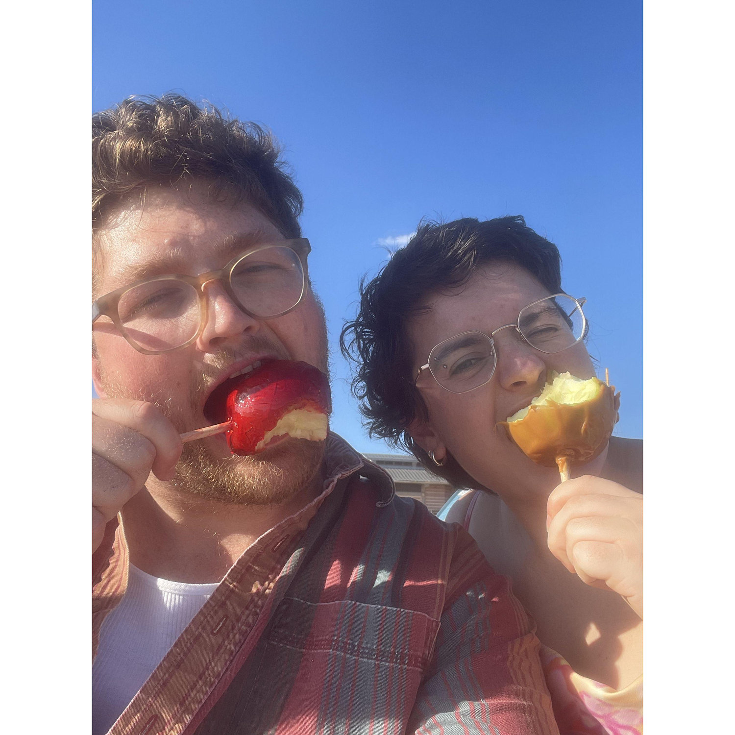 We got a “jelly apple” and a caramel apple at the candy store where Hugo wanted to propose. This is minutes after he was stood up by the photographer. He has a decision to make.