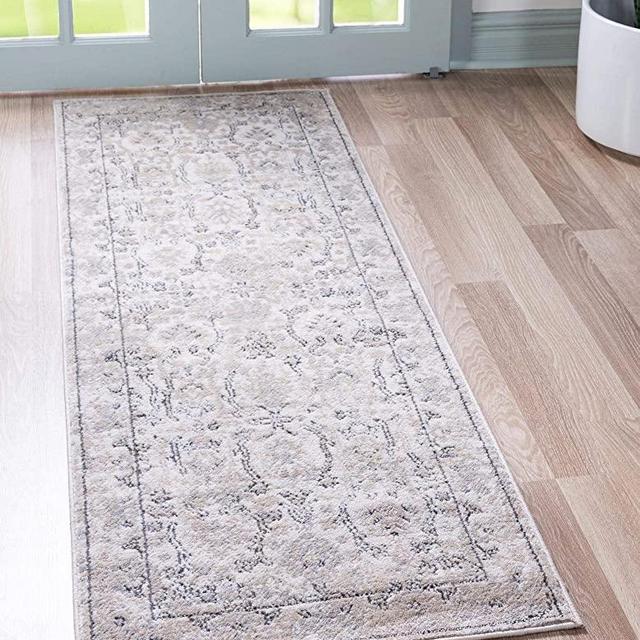 Rugs.com Oregon Collection Rug – 8 Ft Runner Ivory Low-Pile Rug Perfect for Hallways, Entryways