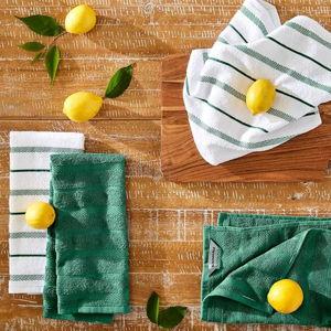 KitchenAid Albany Kitchen Towel 4-Pack Set, Green/White, 16"x26"