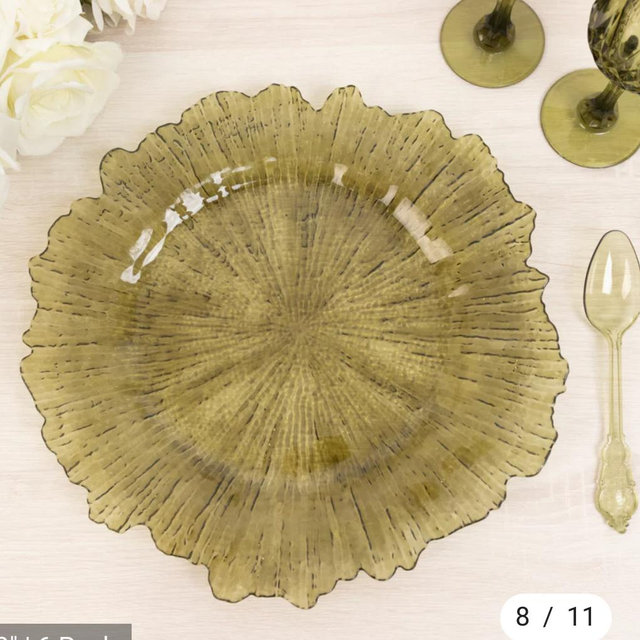 6-Pack Acrylic Plastic Round Charger Plates 13" in Transparent Dusty Sage Green with Reef Design, Dinner Charger Tableware
