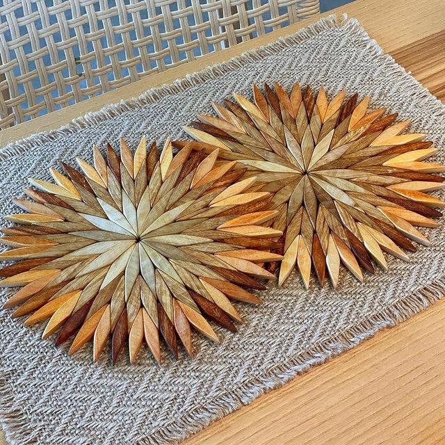 Natural Teapot Wood Trivets for Hot Dishes Set Sturdy 8.3in - Pots and Pans 2 Eco Friendly Hot Pads for Kitchen Counter - Round Coffee Pot Holders Stand Dining Table Decor, Hot Plates to Protect