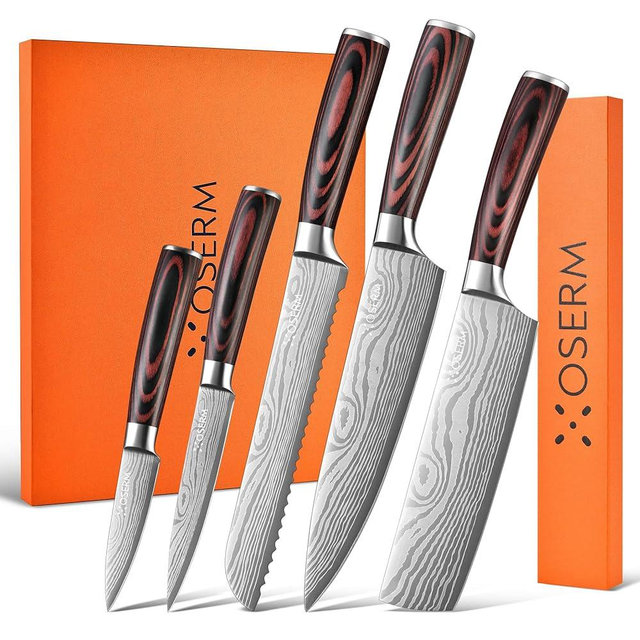 Gift-Ready Knife Set, Japanese Style 6-Piece (5+1) Kitchen Knife Set for Christmas, Weddings & Family Gifts, Beautiful Gift Box, Includes An Additional 8" Chef Knife (Boxed Separately)