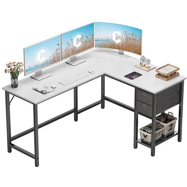 Cubiker L-Shaped Computer Desk, Home Office Corner Desk with Non-Woven Drawer, Sturdy Writing Table, Space-Saving, Easy to Assemble