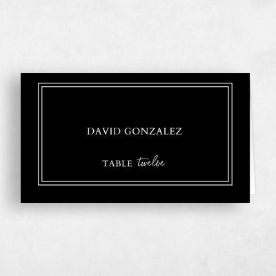 Black Typography Wedding Place Card - Verona