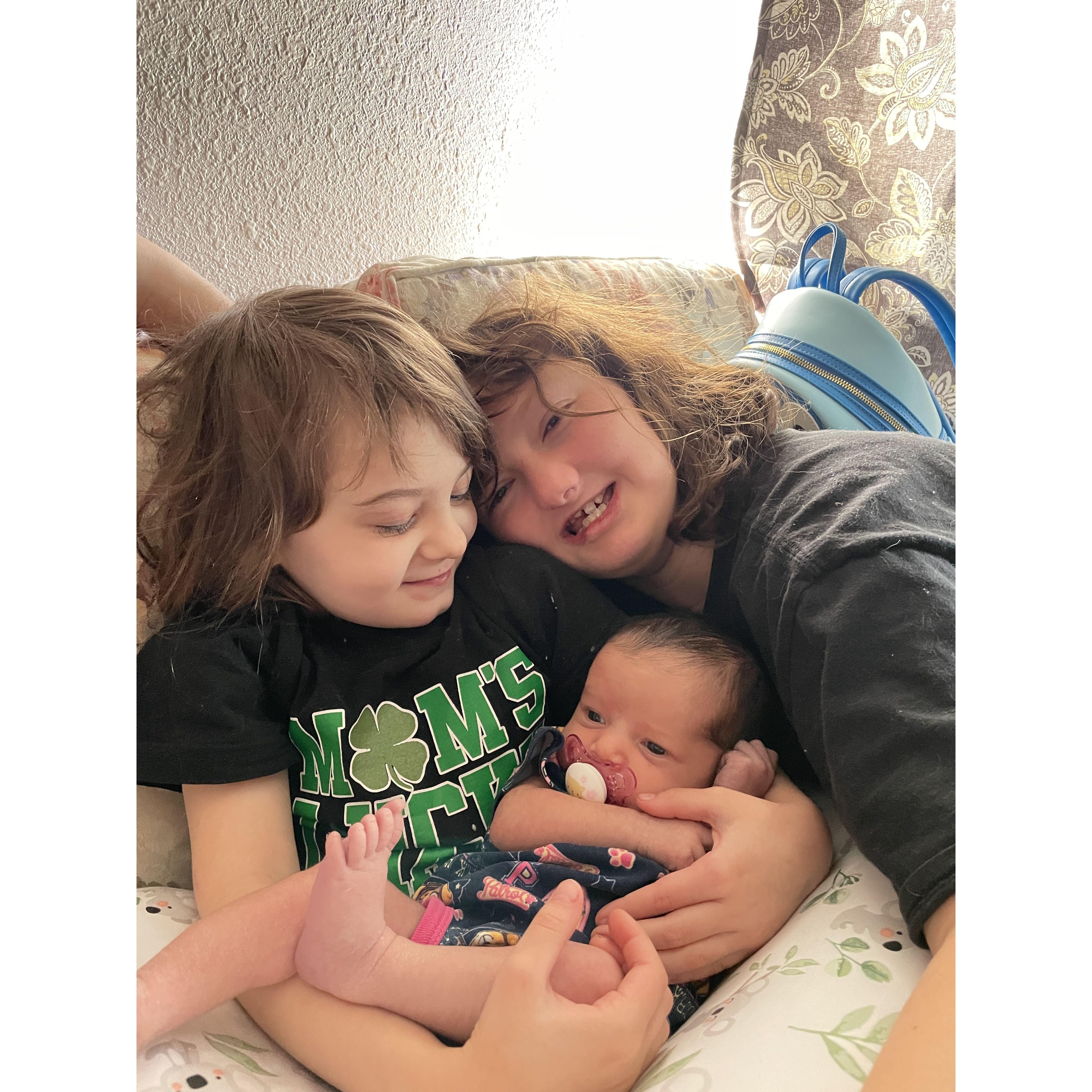 Loren's first day at home and her big sisters love and adore her and are excited that she is home!