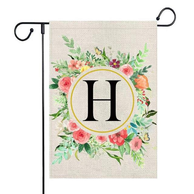 mflagperft Monogram Letter H Summer Welcome Garden Flags 12x18 Double Sided Burlap Initial Family Last Name Small Yard Flag Floral for Outside Decorations Personalized Wreath Outdoor Signs Decor