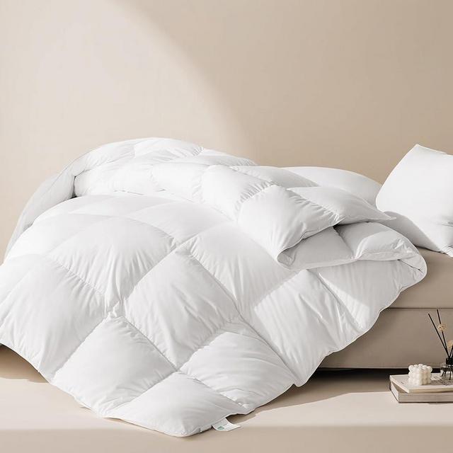 LeWinBedding Goose Feathers Down Comforter Queen Size, Ultra Soft All Season Medium Warmth Duvet Insert,750 Fill Power Bed Comforter with Corner Tabs (90"X90")