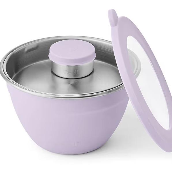 S'well Stainless Steel Salad Bowl Kit 64oz, Lilac, Comes with 2oz Mini Canister and Removable Tray for Organization, Leakproof, Easy to Clean, Dishwasher Safe
