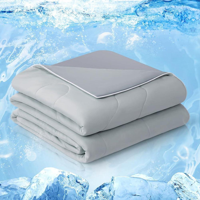 EASELAND Cooling Comforter Twin, Cold Touch Fabric Absorbs Body Heat, Double-Sided Cool Design Soft Fluffy Cooling Blanket for Night Sweats Hot Sleeper (Grey, Twin(68"X90"))