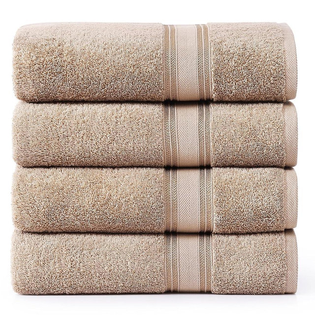 LANE LINEN 100% Cotton Bath Towels Set of 4 (28"x54") - Zero Twist, Cotton Bathroom Towel Sets - Quick Dry, Highly Soft & Absorbent Large Shower Towels for Bathroom - Sustainabaly Produced - Taupe