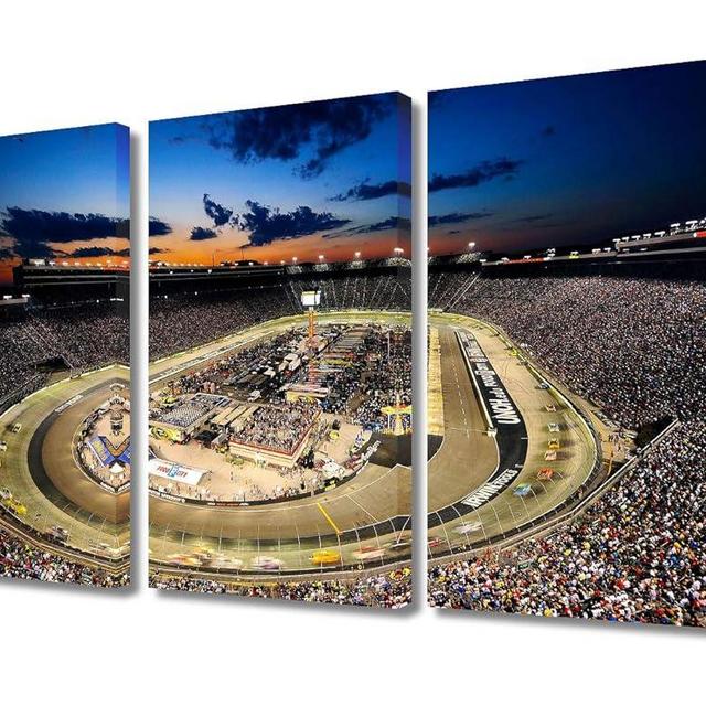 TUMOVO 3 Piece Canvas Wall Art NASCAR Cup Series Race Pictures for Living Room Bristol Motor Speedway Poster Art Prints Modern Artwork Home Decoration Stretched Ready to Hang, 36" Wx24 H