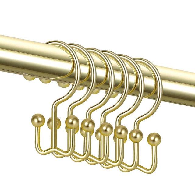 TOPROD 12 Pack Shower Curtain Hooks Rings, Double Sided Shower Hooks for Shower Curtain, Stainless Steel Shower Rings Rust Proof for Bathroom Shower Curtain Rod Curtains, Free Gliding, Gold