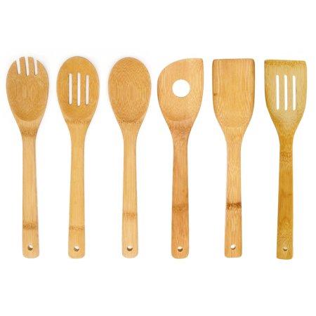 Bamboo Kitchen Utensils Set, Spoons, Spatulas, Turners and Fork (6-Piece)