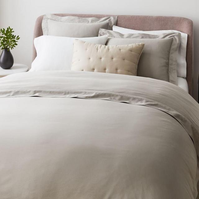 400-Thread-Count Organic Sateen Wide Hem Duvet, Full/Queen, Pearl Gray