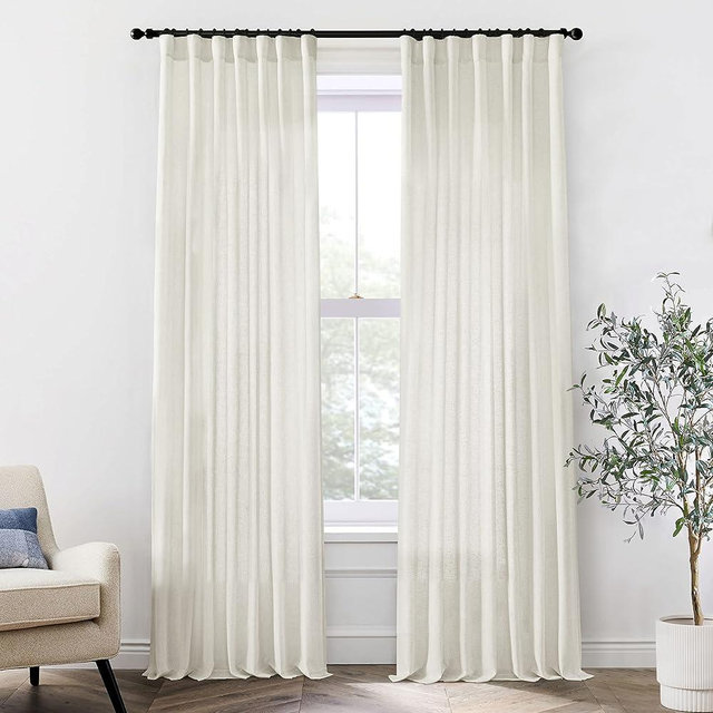 XTMYI 102 Inch Curtains 2 Panels Set Custom Length Back Tab Linen Window Sheer Privacy Thick Decorative Curtain Drapes for Living Room Bedroom,50x102 in Long,Cream(Ivory/Off White)