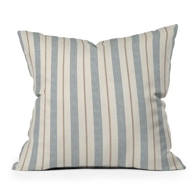 16" x 16" Little Arrow Design Co. Ivy Stripes Outdoor Throw Pillow Cream/Blue - Deny Designs: Weather-Resistant Square Cushion