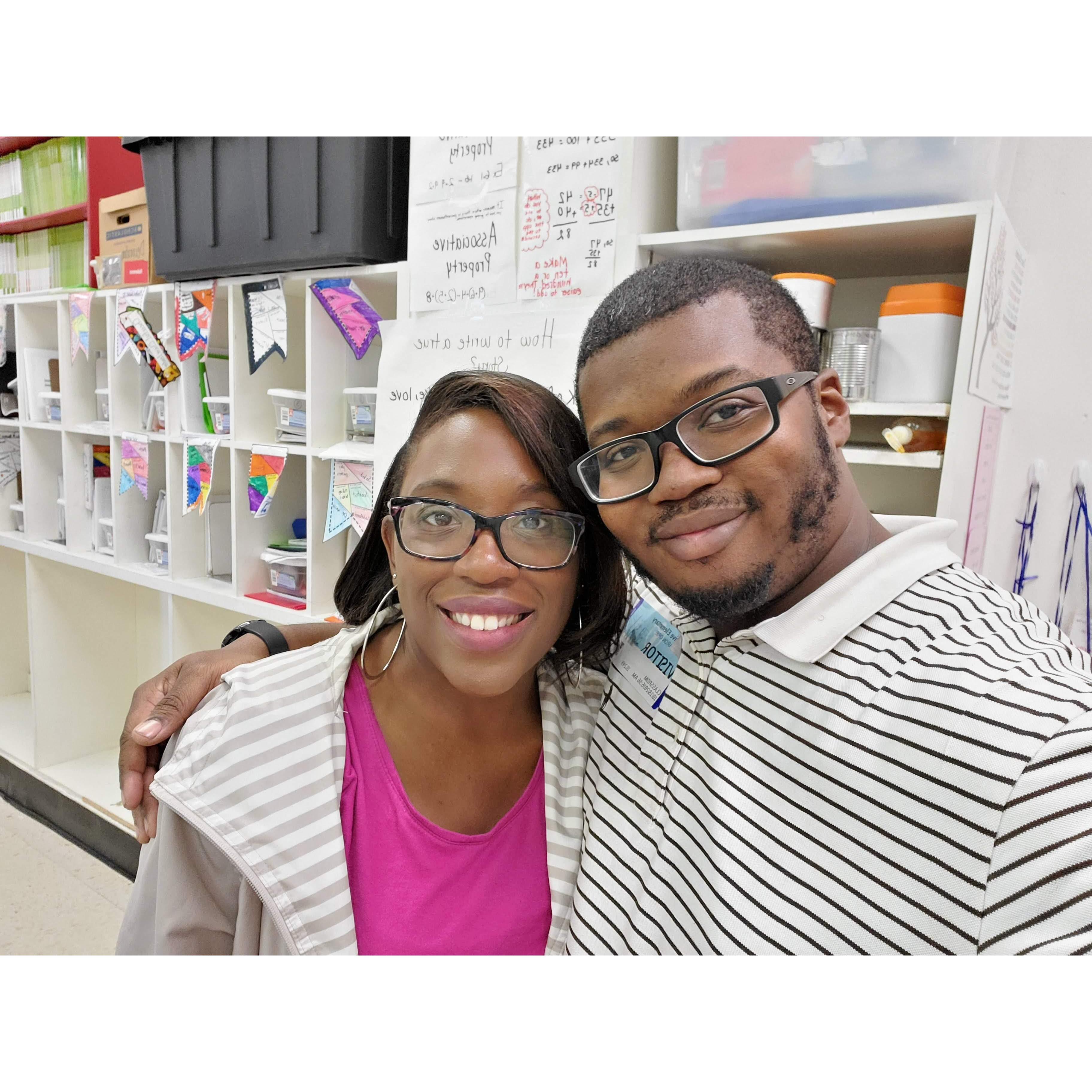 Derrick visits Tiffany's class in Sumter