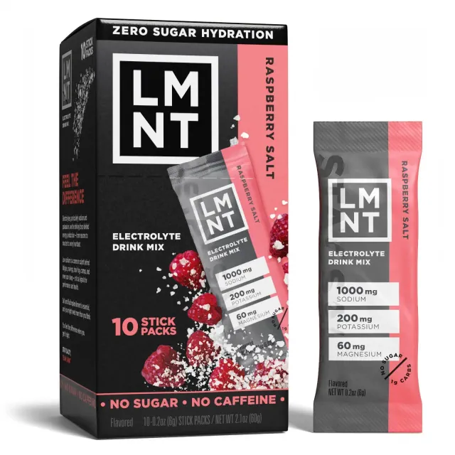 LMNT Zero-Sugar Electrolytes Drink - Raspberry Salt - 2.1oz/10ct: Hydration Powder, Non-Caffeinated Mix