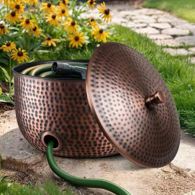 Monarch Abode Hand Hammered Garden Hose Holder Pot