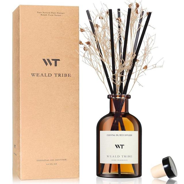 WEALD TRIBE Flower Reed Diffuser Set Clean Linen Scent for Bathroom Air Fresheners | 4.0 fl oz Essential Oils with Sticks Home Fragrance Defusers | House Bedroom Office Shelf Decor & Gift