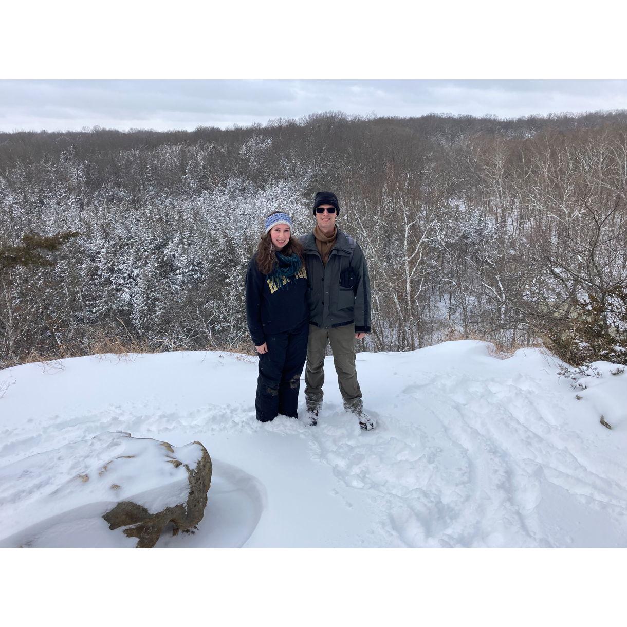 Snow hiking at the Shooting Star Trailhead near Columbia, MO