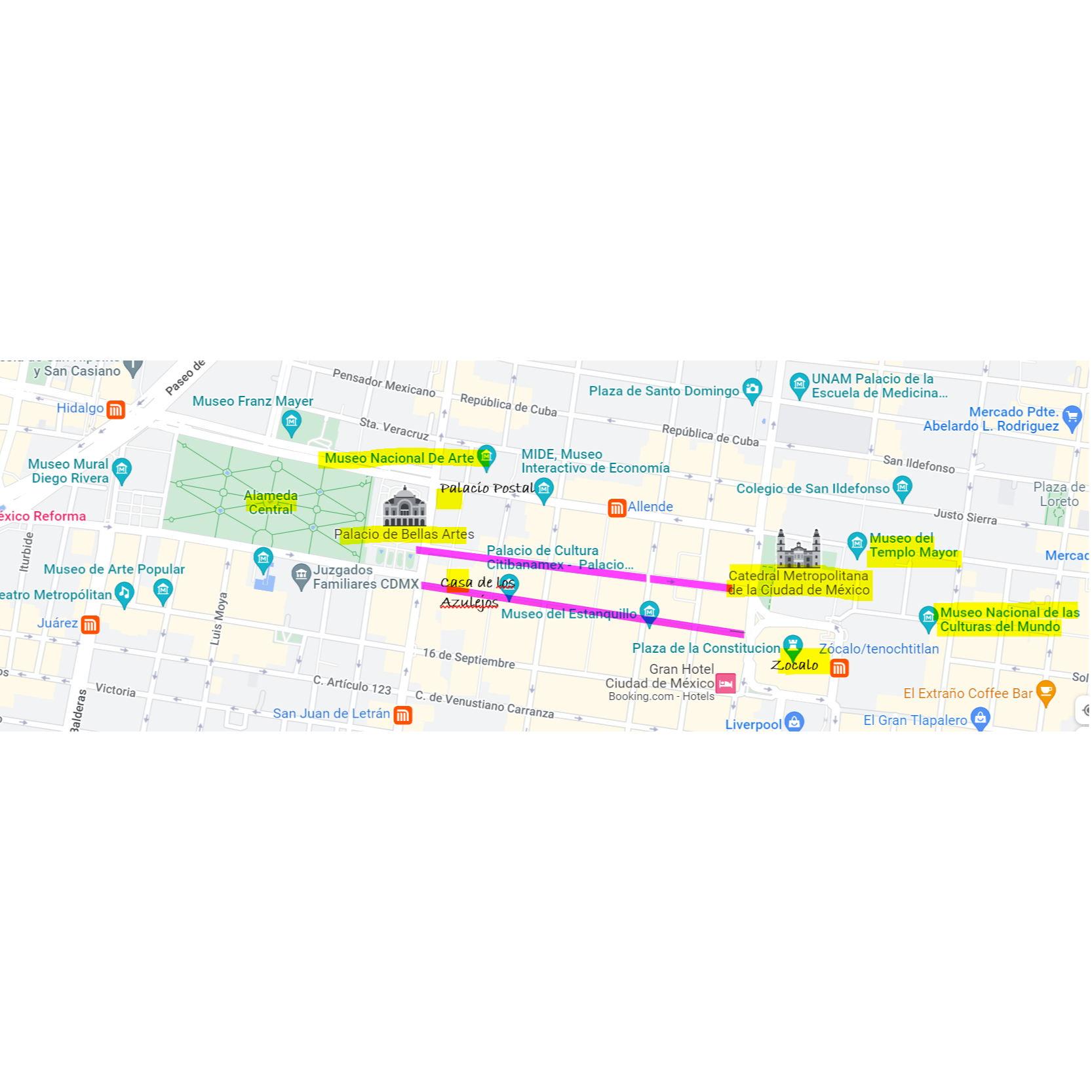 Historic Center
- Purple highlighted streets: pedestrian streets filled with beautiful architecture.