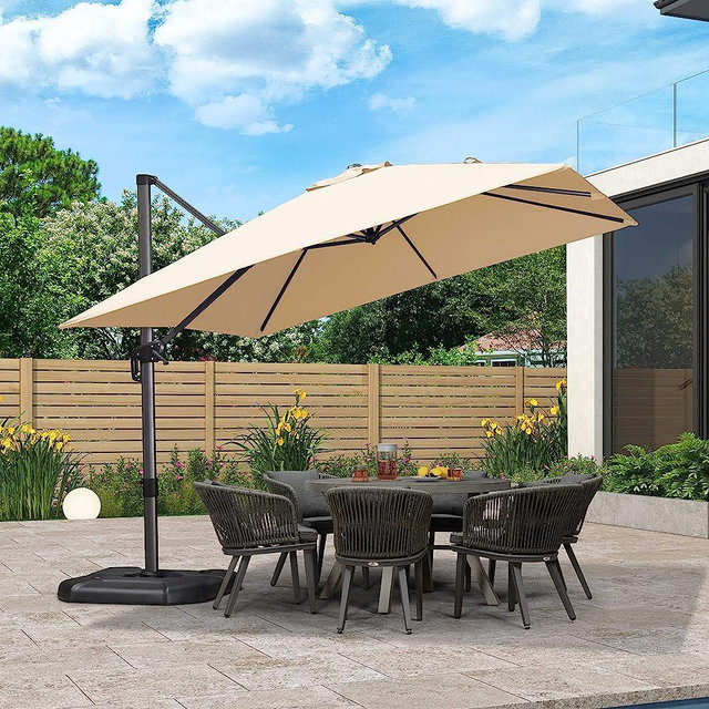 PURPLE LEAF 10 Feet Patio Umbrella Outdoor Cantilever Square Umbrella Aluminum Offset Umbrella with 360-degree Rotation for Garden Deck Pool Patio, Beige
