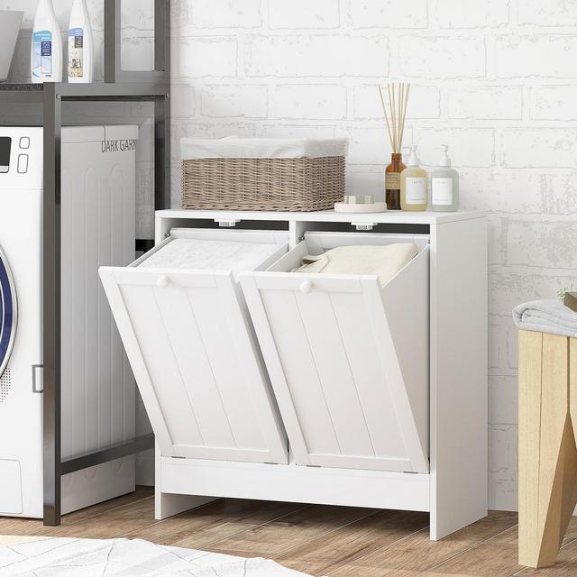 kleankin Tilt-out Laundry Storage Cabinet with 2 Hamper Compartments,