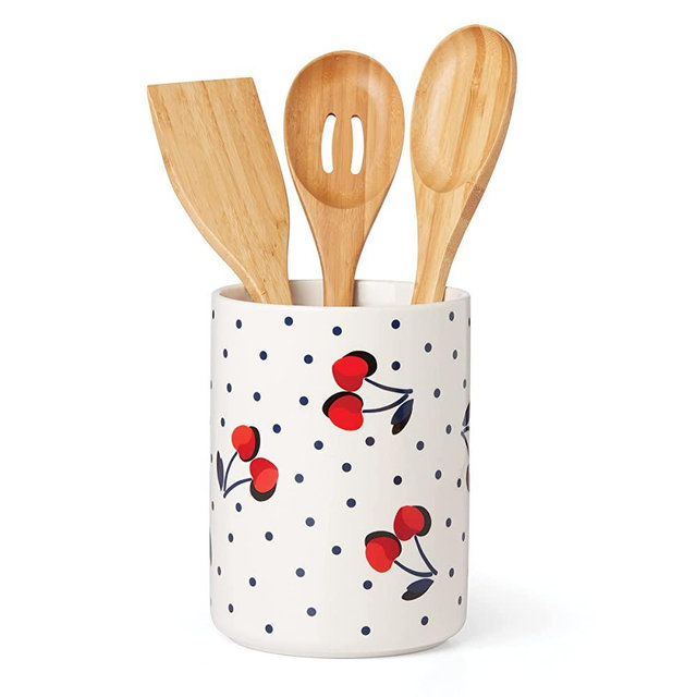 Kate Spade Vintage Cherry Dot 4-Piece Utensil Crock Set, 3.90, White