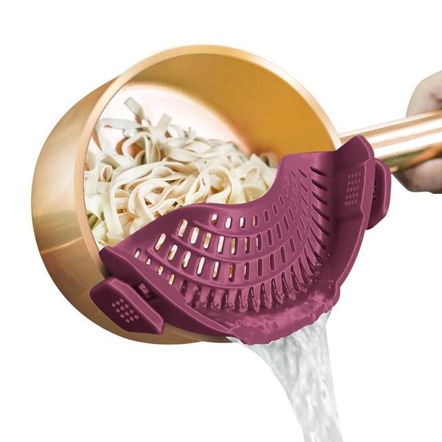 AUOON Clip On Strainer Silicone for All Pots and Pans, Pasta Strainer Clip on Food Strainer for Meat Vegetables Fruit Silicone Kitchen Colander (Cherry)