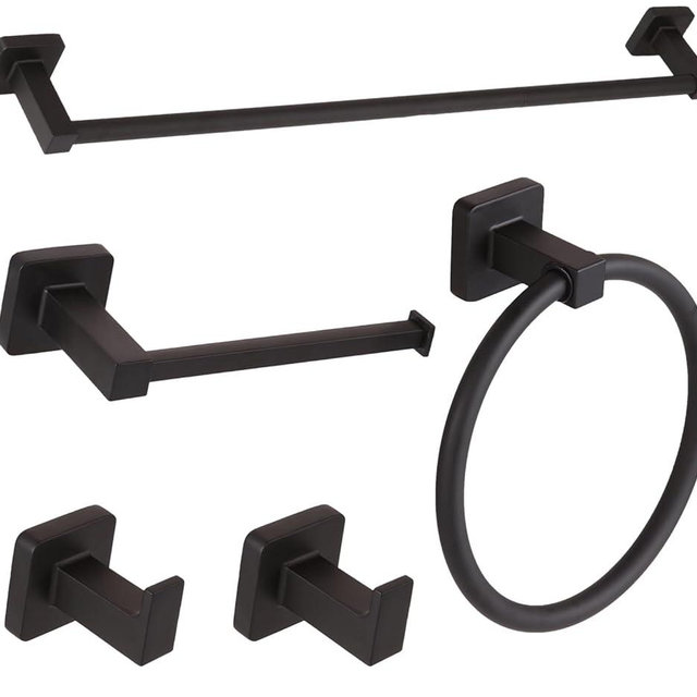 Ntipox 5 Pieces Black Bathroom Hardware Set,Wall Mounted 23.6 inch Towel Bar Set Matte Black,Towel Rack Set,Toilet Paper Holder,Matte Black Bathroom Accessories Set