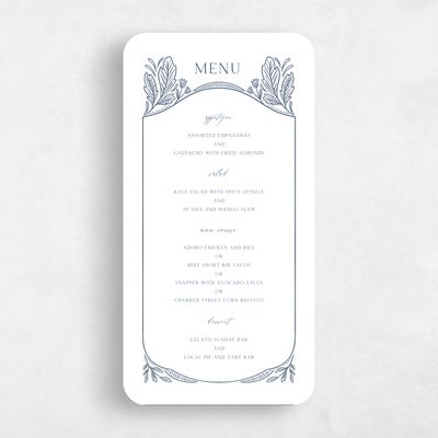 Blue Rounded Wedding Menu - Caleania Letterpress